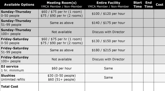 Teen Center Rental Info